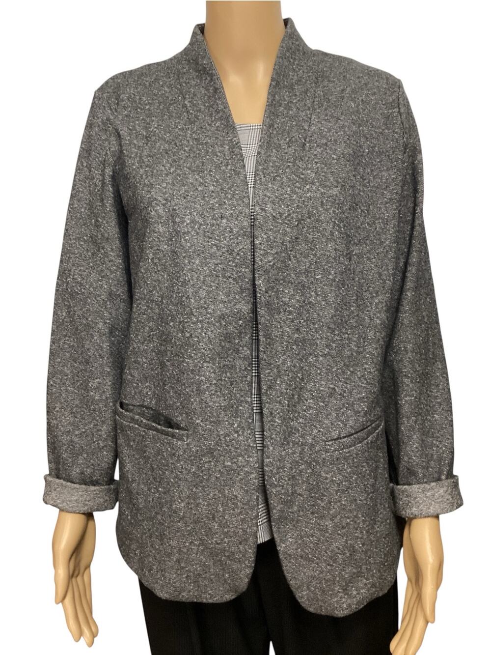 Eileen Fisher Womens Small Organic Cotton Linen Blend Open Front Jacket Grey